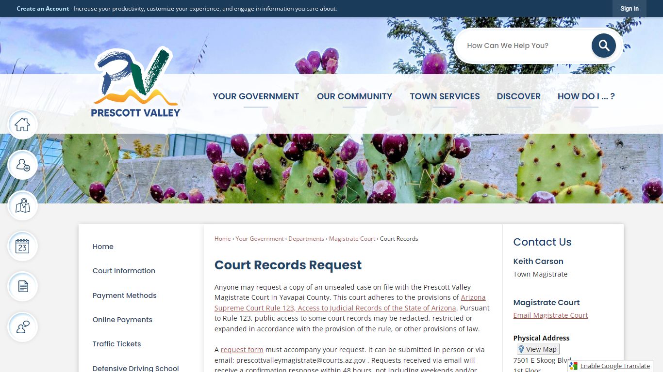 Court Records Request | Prescott Valley, AZ - Official Website